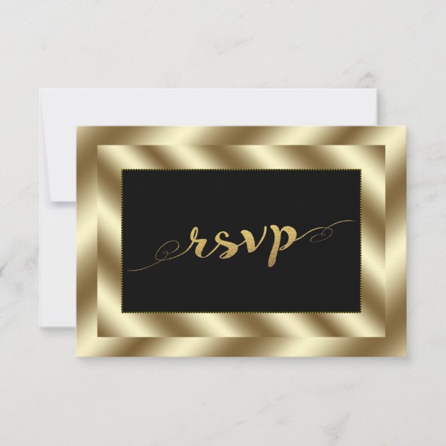 RSVP de casamento preto e Glam Gold Foil (Frente)