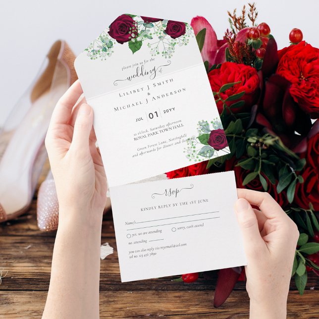 RSVP de Casamento Profundo do Rosa vermelha (Criador carregado)