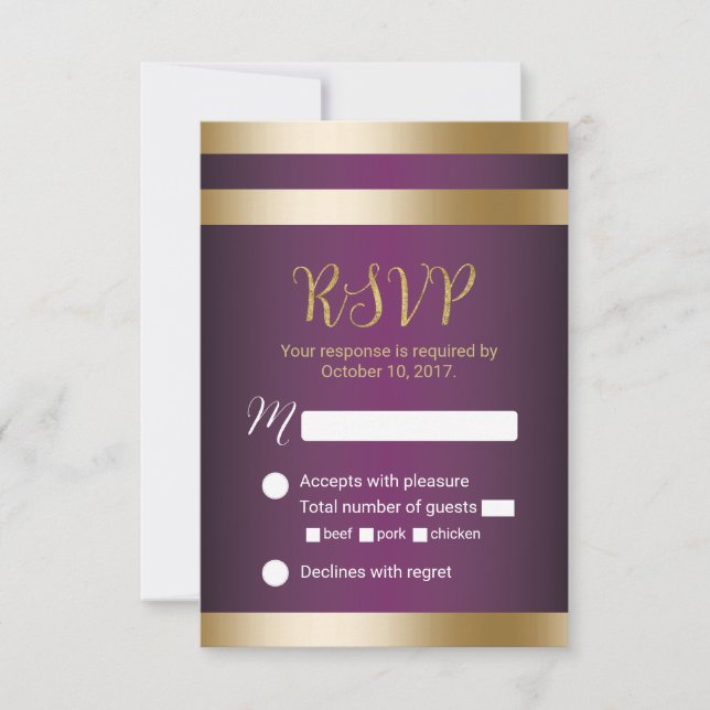 RSVP de Casamento Púrpura Elegante de Stripes de F (Frente)