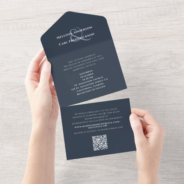RSVP de Casamento QR de Marinho de Espaço Exterior (Aba destacável)