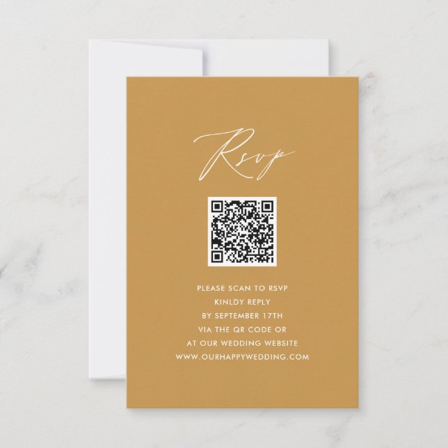 RSVP de Casamento QR do Script Elegante de Beige M (Frente)