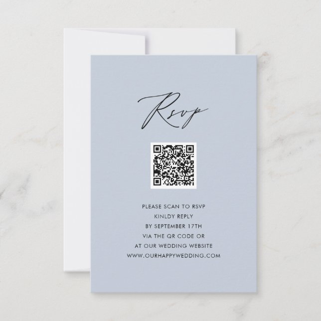 RSVP de Casamento QR Simples de Script Elegante Az (Frente)