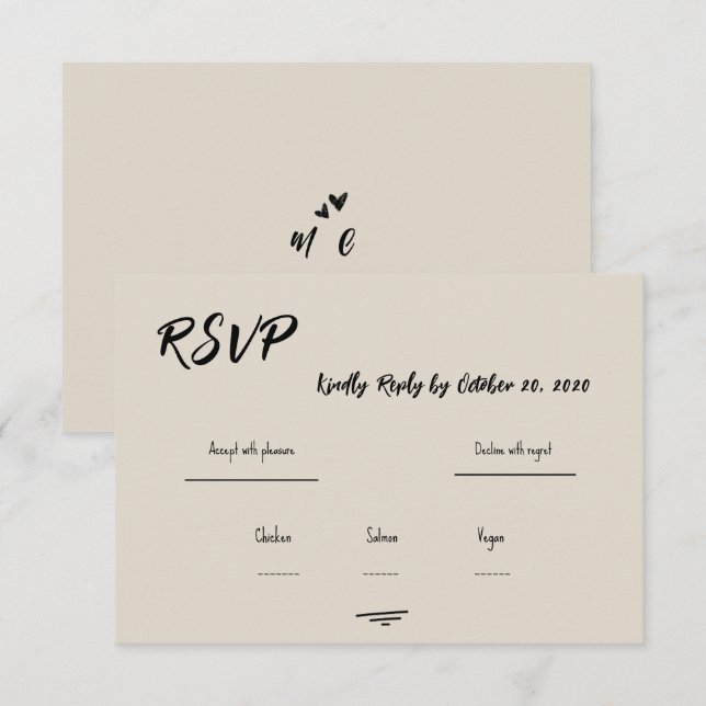 RSVP de casamento rabiscado à mão em cinza retrô (Frente/Verso)