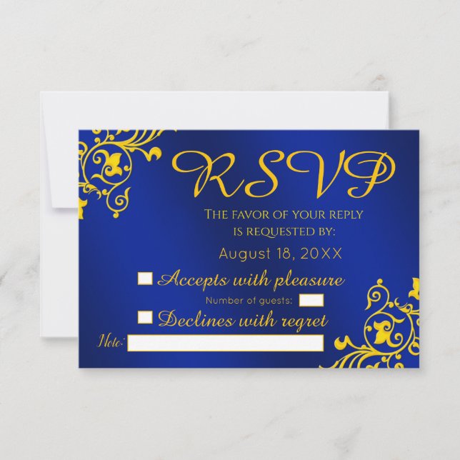 RSVP de Casamento Real Azul e Dourado (Frente)