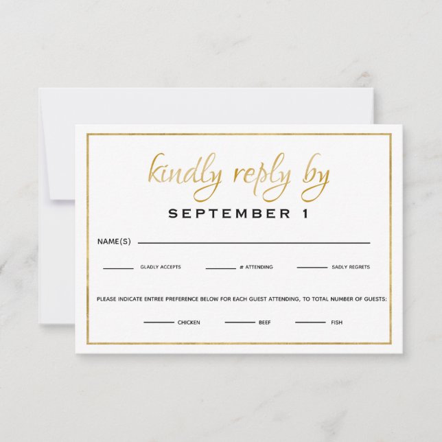 RSVP de Casamento/Recepção de Script Dourado Elega (Frente)