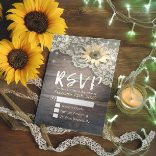 RSVP de Casamento Resposta Lace Lace Sunflower Bar