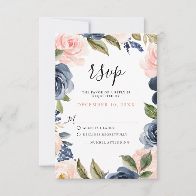 RSVP de Casamento Rose Boho Rosa Rosa Cor-de-rosa  (Frente)