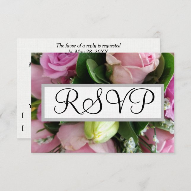 RSVP de Casamento Roses Rosa (Frente/Verso)
