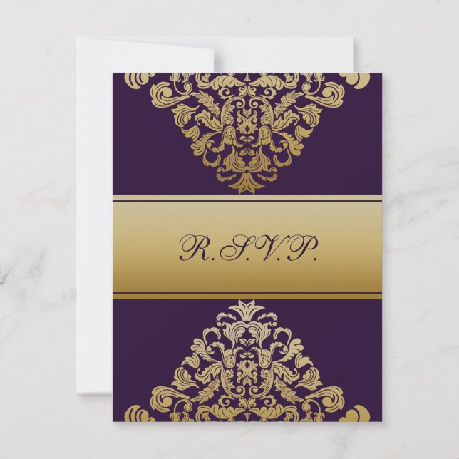 RSVP de casamento roxo de ouro elegante (Frente)