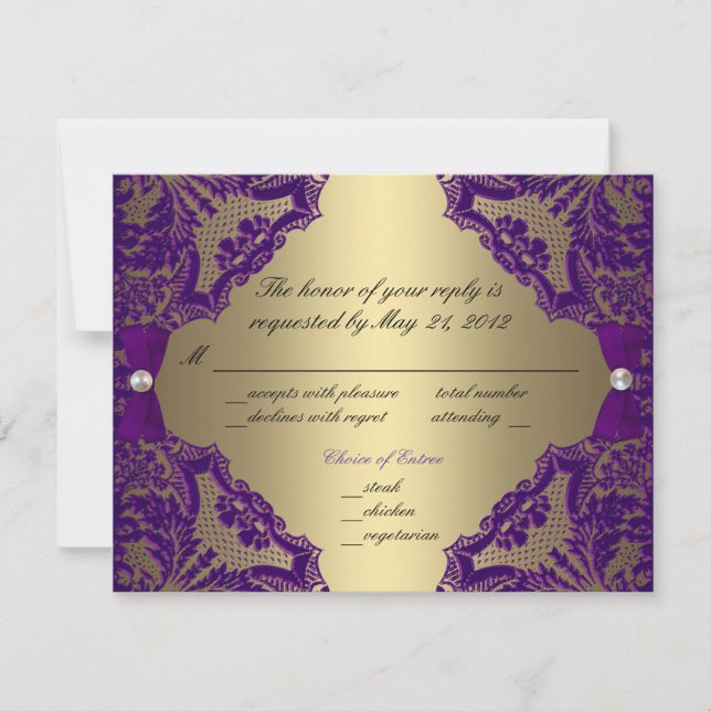 RSVP de Casamento Roxo e Dourado (Frente)