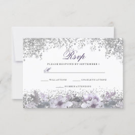 RSVP de Casamento Roxo Floral de Silver Glitter