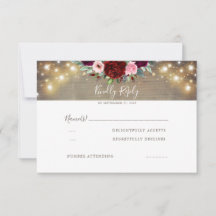 RSVP de Casamento Russo das Flores Vermelhas Burgu