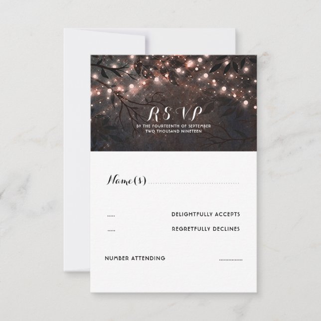 RSVP de Casamento Russo das Luzes Douradas (Frente)