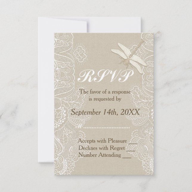 RSVP de Casamento Russo de Burlap e Lace (Frente)