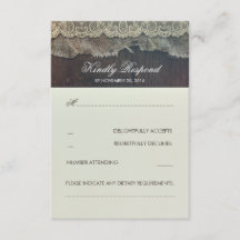 RSVP de Casamento Russo de Burlap Lace e Madeira