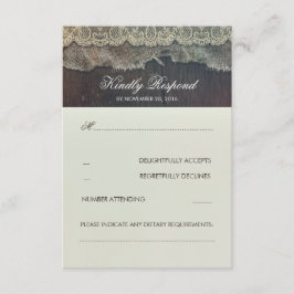 RSVP de Casamento Russo de Burlap Lace e Madeira