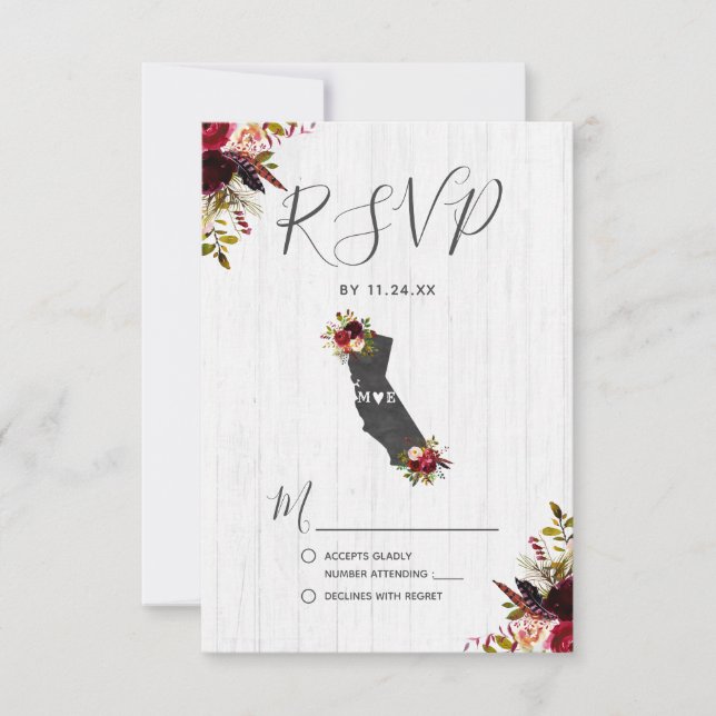 RSVP de Casamento Russo de Destino do Estado da Ca (Frente)