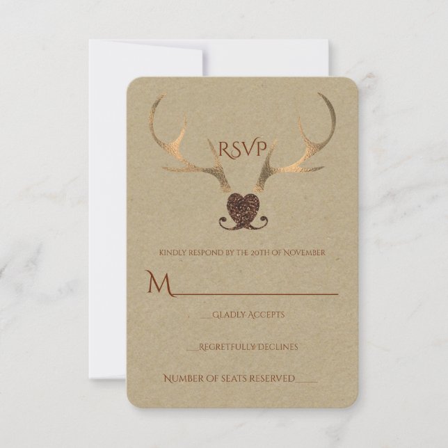 RSVP de Casamento Russo de Papel Dourado e Papel M (Frente)