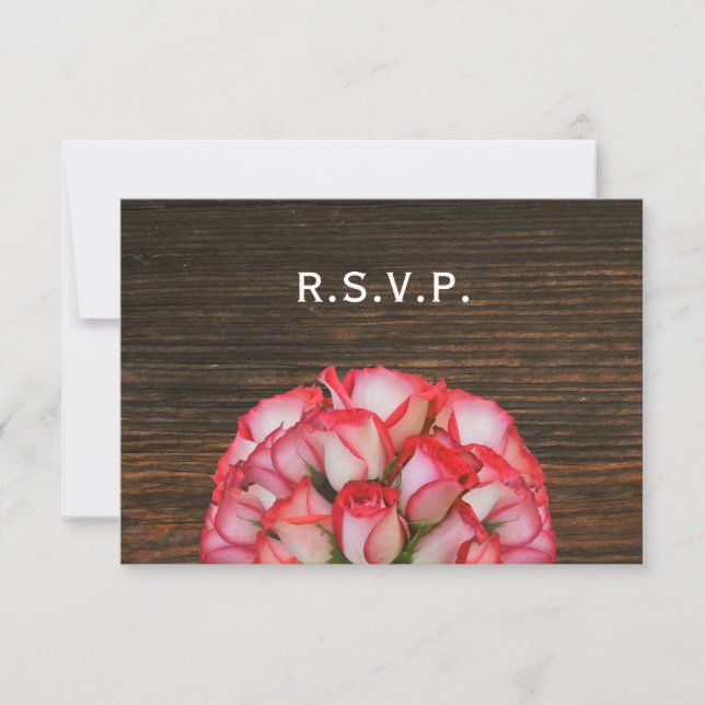 RSVP de Casamento Russo de Rosas Rosa & Barnwood (Frente)