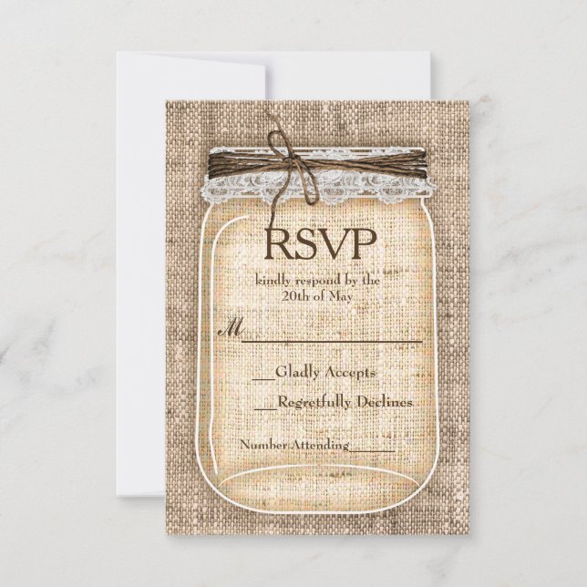RSVP de Casamento Russo do Lace Lace de Mason Jar  (Frente)
