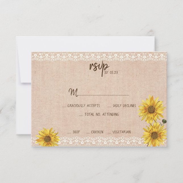 RSVP de Casamento Russo e Burlap Sunflower (Frente)