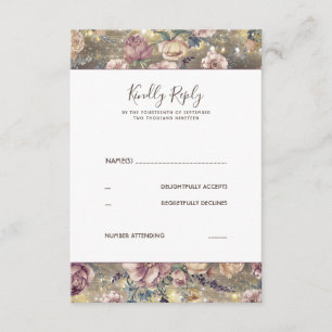 RSVP de Casamento Russo Floral Mauve e Dourada