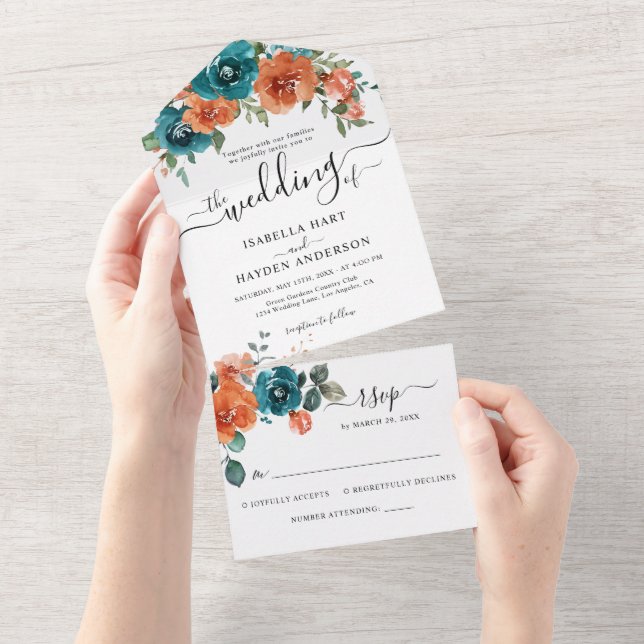 RSVP de Casamento Russo Floral Rust-Laranja-Rust-L (Tearaway)