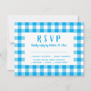 RSVP de Casamento Russo Gingham Xadrez Azul