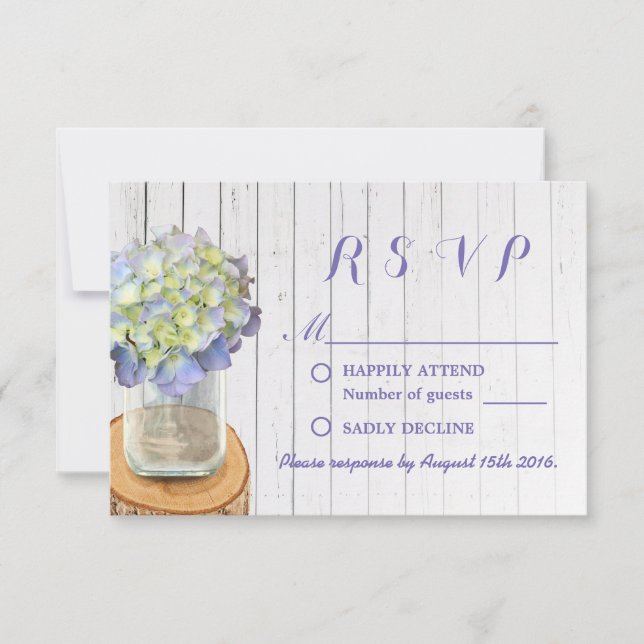 RSVP de Casamento Russo Mason Jar & Hydrangea (Frente)