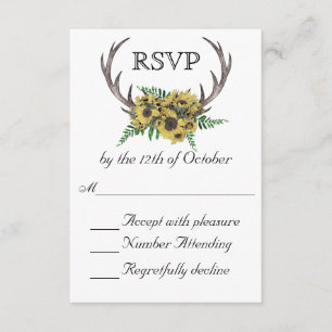 RSVP de Casamento Rustic Antlers Boho Sunflower