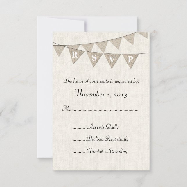 RSVP de Casamento Rustic Burlap Pennant (Frente)