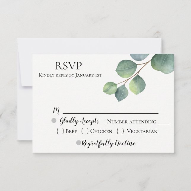 RSVP de Casamento Rustic Chic Eucalyptus (Frente)