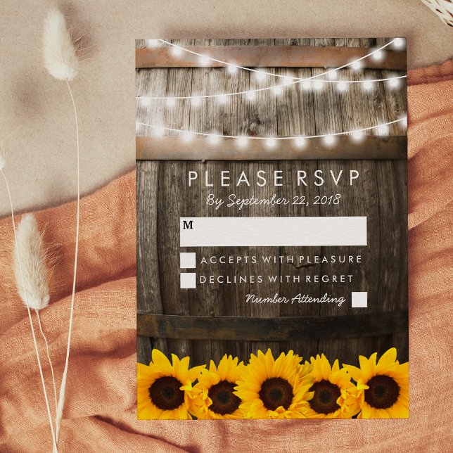 RSVP de Casamento Rustic Country | Luzes de girass (Criador carregado)