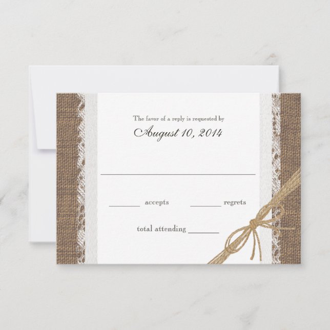 RSVP de Casamento Rustic Lace e Burlap (Frente)