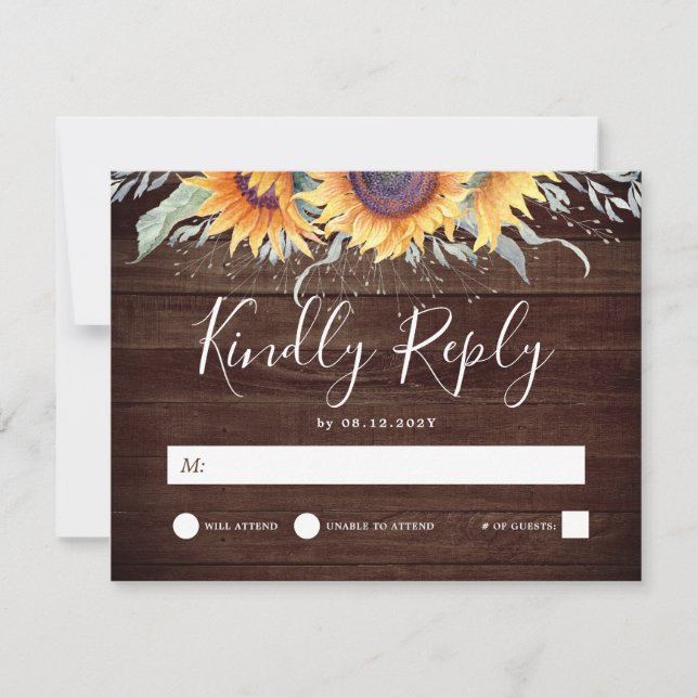 RSVP de Casamento Rustic Sunflower Countryside (Frente)