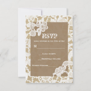RSVP de casamento rústico de renda floral bege e b