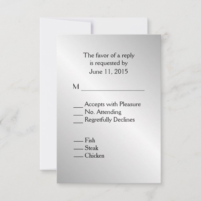 RSVP de Casamento Silver Elegante com Menu (Frente)