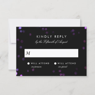RSVP de Casamento Simples Bokeh Glam Black & Pink