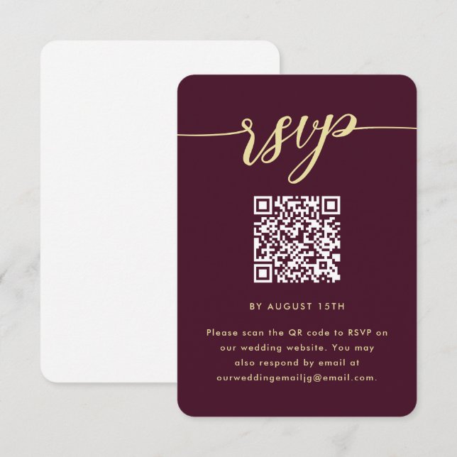 RSVP de Casamento Simples de Marsala com Código QR (Frente/Verso)