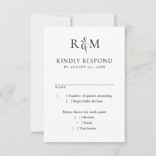 RSVP de Casamento Simples de Monograma Branco Pret
