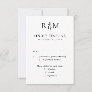 RSVP de Casamento Simples de Monograma Branco Pret