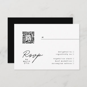 RSVP de Casamento Simples de QR Preto e Branco Mod