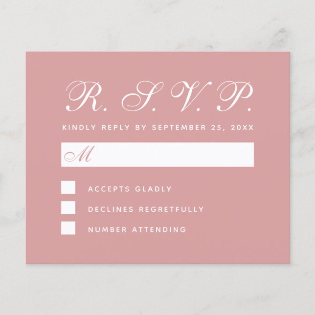 RSVP de Casamento Simples de Script com Rosa Rosa  (Frente)