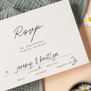 RSVP de Casamento Simples de Texto Preto e Branco 