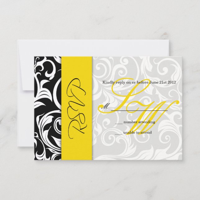 RSVP de Casamento Swirl Preto e Amarelo (Frente)