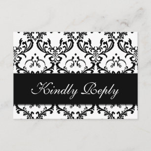 RSVP de Casamento tema damasco Branco Preto