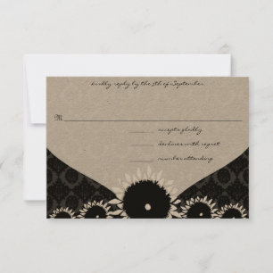 RSVP de Casamento tema damasco de girassol preto