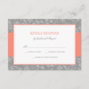 RSVP de Casamento tema damasco e Coral