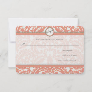 RSVP de Casamento tema damasco e Coral do Monogram