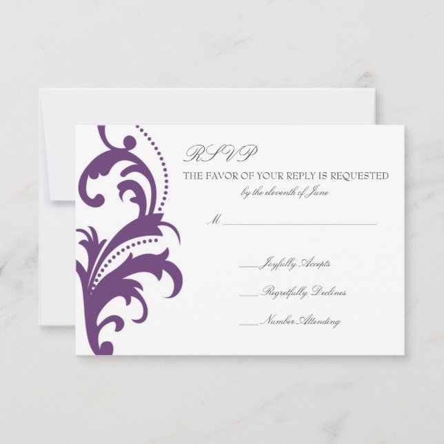RSVP de Casamento tema damasco Elegante Roxo (Frente)